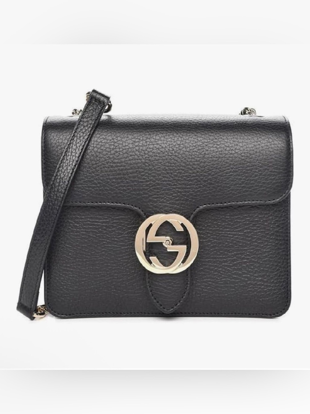 Gucci Interlocking BLACK Marmont Leather Silver Handbag Italy Chain 510303
